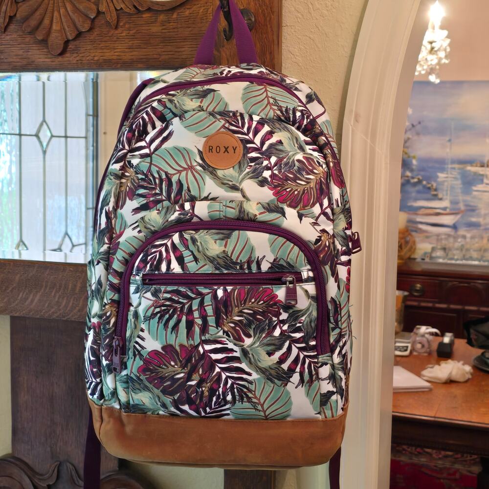Roxy Tropical Floral Backpack Purple Surf Travel School Bag